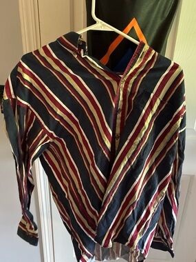 Men's Navy and Burgundy Striped Button-Up Shirt